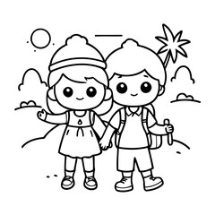 Cute vector illustration Couple drawing for toddlers colouring page