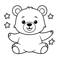 Simple vector illustration of Bear for kids colouring worksheet