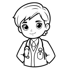 Fototapeta premium Cute vector illustration Doctor doodle black and white for kids page