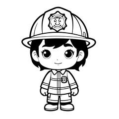 Simple vector illustration of Firefighter drawing for kids colouring page