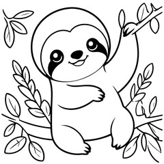 Cute vector illustration Sloth for kids colouring worksheet