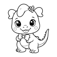Vector illustration of a cute Dino drawing for toddlers coloring activity
