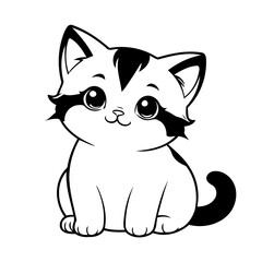 Cute vector illustration Kitten doodle black and white for kids page