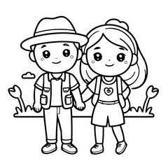 Simple vector illustration of Couple hand drawn for kids coloring page