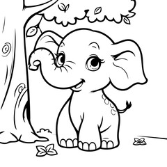 Cute vector illustration Elephant drawing for toddlers colouring page