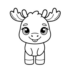 Vector illustration of a cute Moose doodle for children worksheet