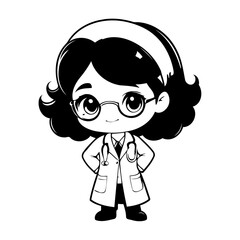 Vector illustration of a cute Physician doodle drawing for kids page