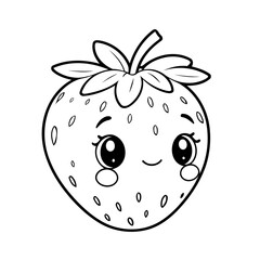 Cute vector illustration Strawberry drawing for kids colouring activity