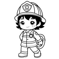 Cute vector illustration Firefighter drawing for toddlers coloring activity