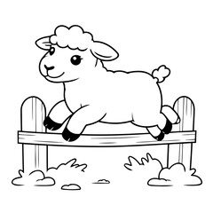 Simple vector illustration of Sheep hand drawn for kids coloring page
