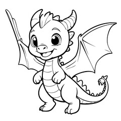 Simple vector illustration of Dragon drawing colouring activity
