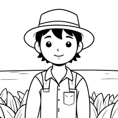 Simple vector illustration of Farmer drawing for kids colouring activity