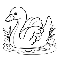 Vector illustration of a cute Swan doodle for toddlers colouring page