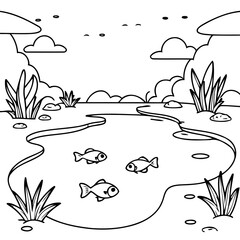 Naklejka premium Cute vector illustration Pond for kids colouring page
