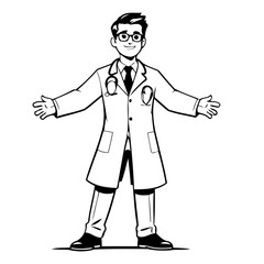 Cute vector illustration Doctor for kids colouring page