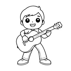 Simple vector illustration of Guitarist drawing for toddlers colouring page