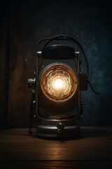 An antique light bulb resting on a table, emitting a warm Generative AI