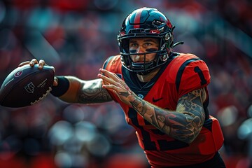 Quarterback in red ready to throw football