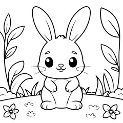 Vector illustration of a cute Bunny drawing for kids colouring activity