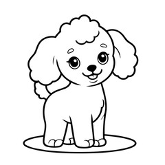 Vector illustration of a cute Poodle drawing for kids colouring page