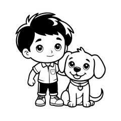 Simple vector illustration of Boy drawing colouring activity