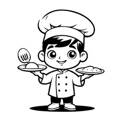 Cute vector illustration Chef drawing for colouring page