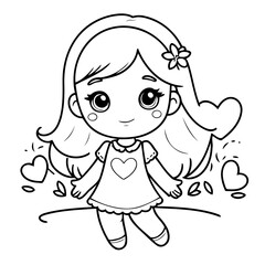 Vector illustration of a cute Girl doodle colouring activity for kids