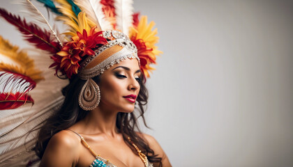 portrait of a beautiful samba dancer Latina woman, isolated white background
