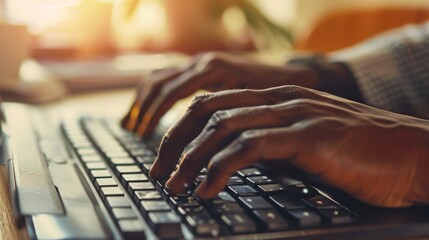 Hands Typing on Computer Keyboard in Office