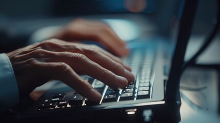 Hands Typing on Laptop Keyboard in Office