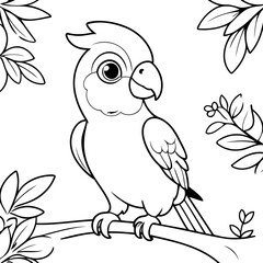 Vector illustration of a cute Parrot doodle for toddlers coloring activity
