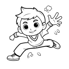 Simple vector illustration of Boy drawing for toddlers colouring page