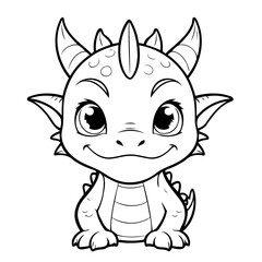 Cute vector illustration Dragon drawing for toddlers coloring activity