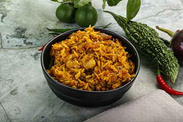Indian cuisine - briani with prawns