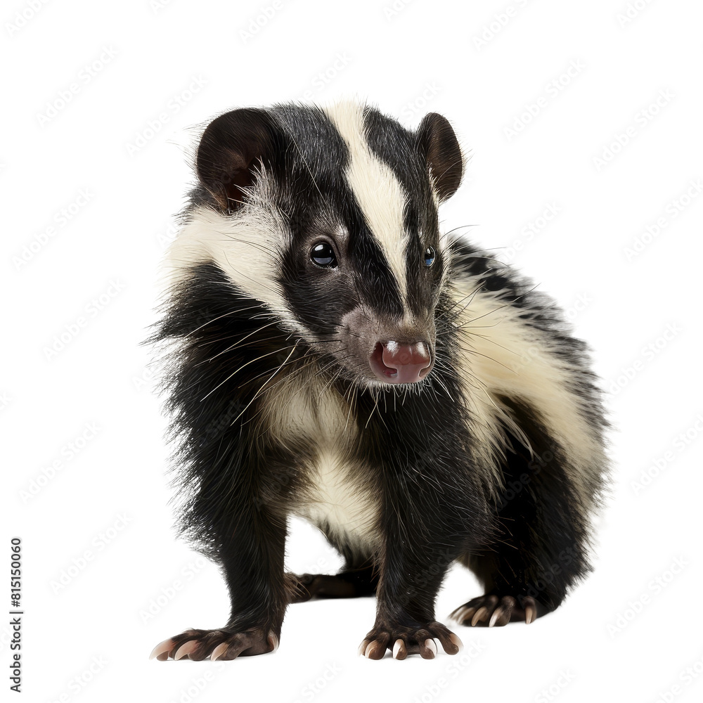 Wall mural A monochrome badger stands in front of a plain white backdrop, a Beaver Isolated on a whitePNG Background