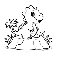 Vector illustration of a cute Dino drawing for colouring page