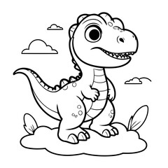 Vector illustration of a cute Velociraptor drawing for kids colouring activity