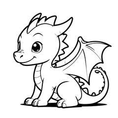 Simple vector illustration of Dragon drawing for kids colouring page