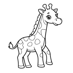 Vector illustration of a cute Giraffe drawing for kids colouring activity