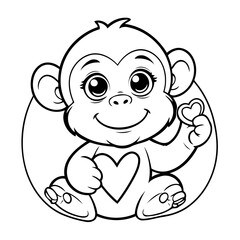 Simple vector illustration of Chimpanzee hand drawn for kids page