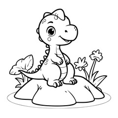 Cute vector illustration Dino doodle for kids colouring page