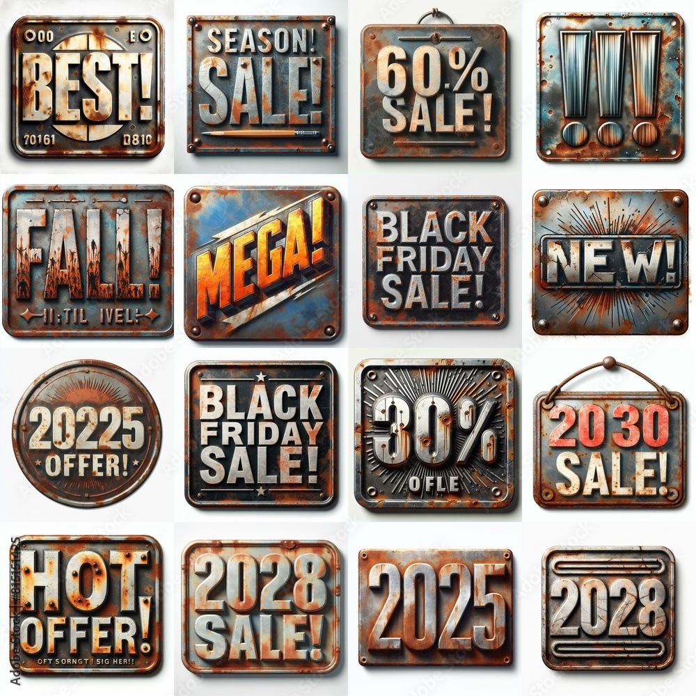 Wall mural sale label metal grunge and rusty. ai generated illustration