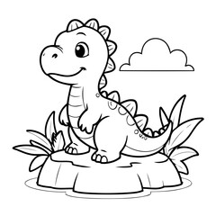 Cute vector illustration Dino hand drawn for kids coloring page