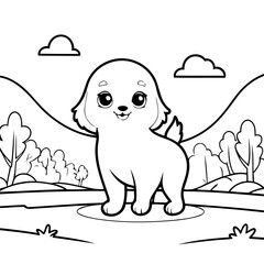 Obraz premium Vector illustration of a cute Landscape drawing for colouring page