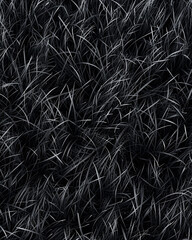 Obraz premium Black Grass Blades from a Close-up Overhead View - Grass Texture With Copy Space