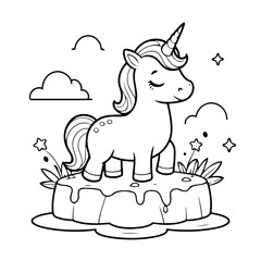 Vector illustration of a cute Unicorn drawing for toddlers coloring activity