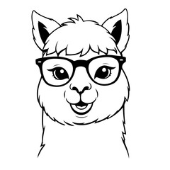 Cute vector illustration Alpaca drawing for colouring page