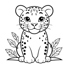 Fototapeta premium Vector illustration of a cute Jaguar doodle drawing for kids page
