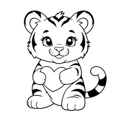 Cute vector illustration Tiger doodle colouring activity for kids