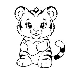 Naklejka premium Cute vector illustration Tiger doodle colouring activity for kids
